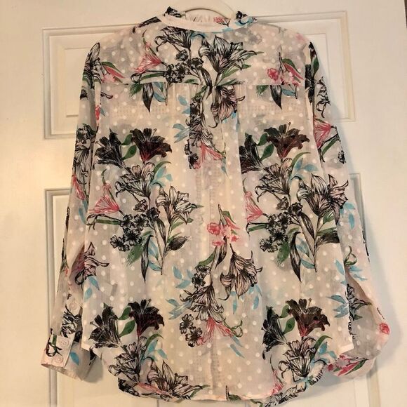 TORRID Women’s Chiffon Clip Dot w/ Lace Inset Top Sheer Fabric Size 0 (Large) - Picture 4 of 12